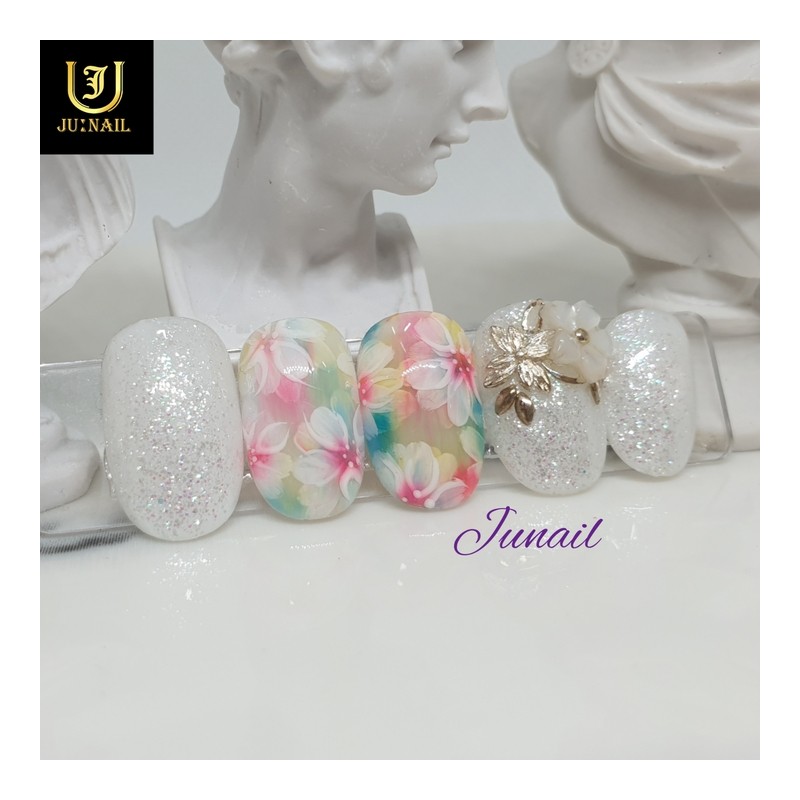Flowering Spring Handmade Nail Tips - Short Ballerina / 꽃피는봄