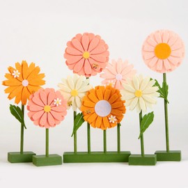 SUNBEAUTY 8 Pieces Daisy Felt Centrepieces Beige for Tables Flower Pink Birthday Party Decorations Orange Daisy Decorations for Girls Birthday Baby Shower Wedding