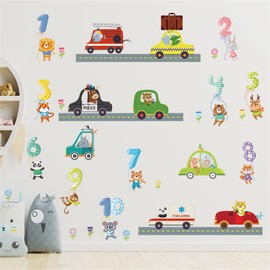 WOHAHA City Vehicles Car Wall Stickers for Boys Bedroom Numbers Animal Wall Stickers Decals Removable Mural Wallpaper Waterproof Peel and Stick Kids Baby Nursery Playroom Wall Art Decoration
