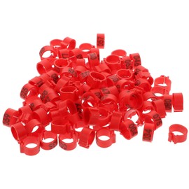 VILLCASE 100 Pcs Numbered Chicken Leg Bands, 10mm Plastic Pigeon Foot Rings, Clip on Leg Rings Poultry Leg Bands Identification Tags Bands for Small Birds Red Color