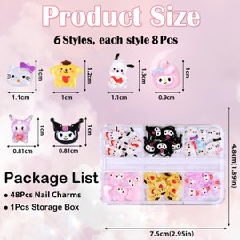 3D Cartoon Nail Decoration - 48 Pieces Kawaii Kitty Charms Nails, Bow Knot Nail Plug Rhinestones Nail Art Charms, Crystal Nail Sticker Dog Rabbit Nail Decorations Made of Resin (Colourful C)