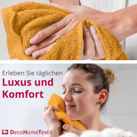 DecoHomeTextil Towel Set 2 Bath Mats in Mustard Made of 100% Cotton, High Quality, Cuddly Soft and Absorbent