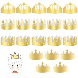 Pack of 20 Golden Paper Crowns for Children and Adults, Adjustable Birthday Crown Paper, Gold Crown Hat, Party Hats, Paper King Crown Set, DIY Party Crown for Birthday Parties, Baby Showers, Anniversaries
