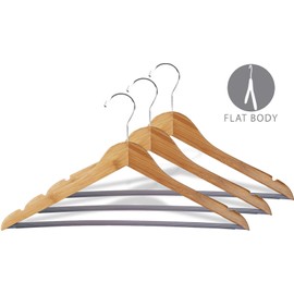 Bamboo Suit Hanger with Black Vinyl Bar, Eco-Friendly 17 Inch Flat Wooden Hangers with Lacquer Finish & Chrome Swivel Hook for (Set of 24) by The Great American Hanger Company
