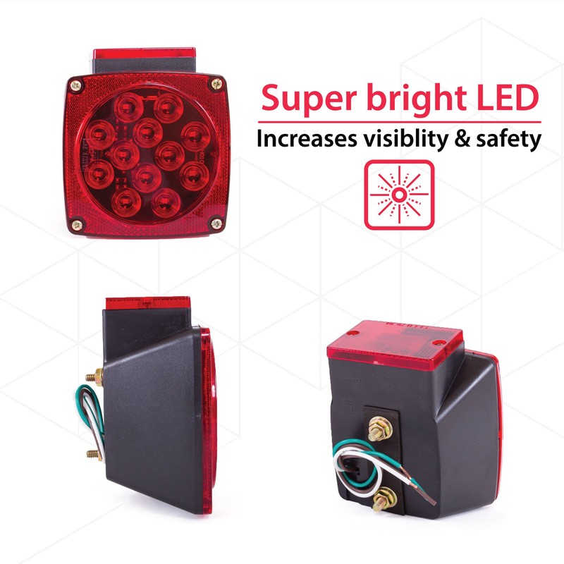 Wellmax 12V LED Trailer Lights Kit, Submersible and Waterproof, Attachable
