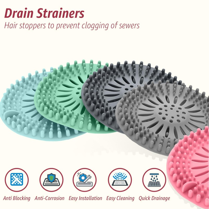 Inmorven Bathroom Sink Drain Strainers - 5 Pack Silicone Hair