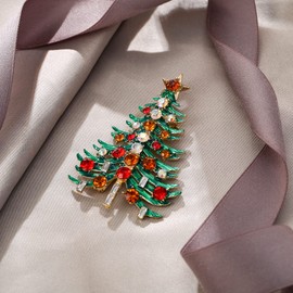 EVER FAITH Lovely Xmas Gift Stunning Rhinestone Crystal Enamel Christmas Tree Star Brooch Pin for Women Teen Multicolor Gold-Tone