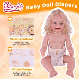 BABESIDE 15 Pcs Reborn Baby Doll Diapers Set for 17-24 Inch Baby Dolls, Realistic Baby Doll Accessories Doll Underwear with Cute Animal Pattern for Newborn Baby Dolls
