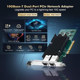 Binardat 2 Port 10G Ethernet PCIe Network Adapter, Intel X540 chip LAN Controller, 10G/1G/100Mbps Ethernet RJ45 NIC Card for Windows/Linux/VMware