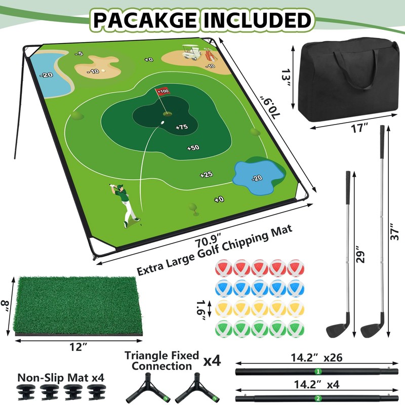 GLUTIA Golf Chipping Game Set, 71"x71" Large Sticky Golf Game,