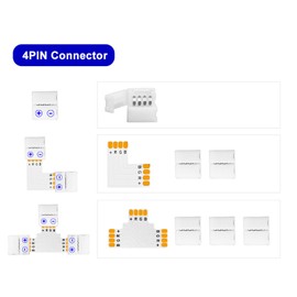 Amefil LED Strip Connectors 4 Pin Solderless Gapless Connector, 8mm Wide RGB L Splitter Right Angle Connector T-Shape Connector for RGB 3528 2835 Multicolor LED Strip Lights