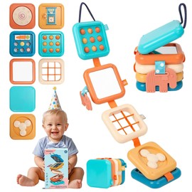 Felly Baby Travel Busy Board for Toddler 1+ Years, 8 in 1 Montessori Activity Cube Toy, Educational Fine Motor Skill Sensory Developmental Learning Fidget Games, Birthday Baby Shower Boys Girls Gifts
