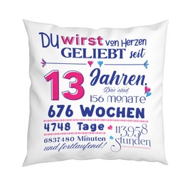 LIEBTASTISCH - Birthday Gift - Pillow for Birthday - Gift for Boys Girls Women Men - Choice of 4-100 Years - Gifts - (13 Years)