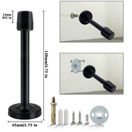 Door Stoppers, Long Door Stops Black Rubber Door Stopper Stainless Steel 5inch Door Stops with Mute Rubber Tips Floor Wall Mount Decorative Extra Long Doorstops Door Holder for Bathroom Office