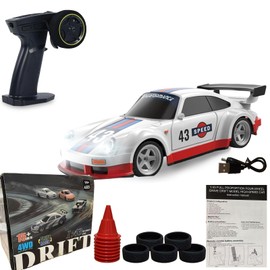 Lansoquzy 1/43 Mini Remote Control Car with Gyroscope, 2.4GHz 4WD Full Proportional High Speed Fast RC Drift Cars with LED Lights Racing Tires, Hobby RC Cars Toy Model Gift for Adults, Kids, Boys
