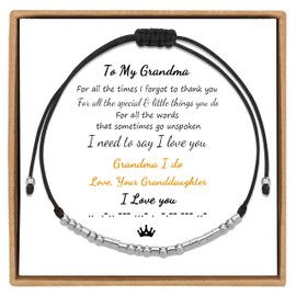 Grandma Gifts from Granddaughter for Birthday Mother's Day Christmas Unique Gift for Grandma Morse Code Bracelets for Women Adjustable Stainless Steel Jewelry Wrap Bracelet I Love You Gift for Women
