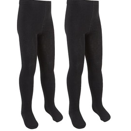 CHAAL® 2 Girls Cotton Tights Uniform School Kids Plain Tights School Warm Thick Tights Children Winter School Warm Cotton Rich Tight Plain Super Soft Tights Everyday use (Pack 2) Black, 15-16 Yrs