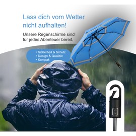 Quick Safety® Hiking Trekking Umbrella Pocket Umbrella Men Women Umbrella Open-Close Automatic Storm Resistant Reflective Carabiner Hook Handle Design, Signal red