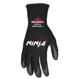 MCR Safety Ninja X N9674L Work Gloves, 15 Gauge Nylon/Lycra Shell, Bi-Polymer Coated Palm & Fingertips, Large