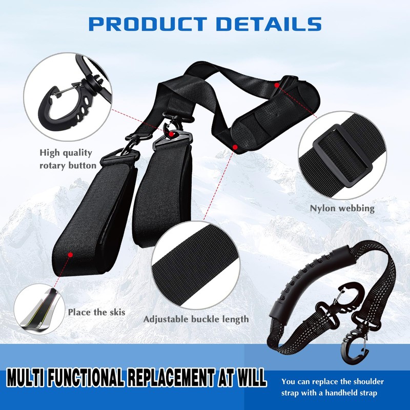 Pack of 2, Ski Carry Strap and Poles, Carry Strap,