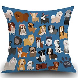 Swono Cute Dog and Puppy Set Cotton Linen Throw Pillow Case Home Decorative Cushion Cover for Sofa Couch Bedding 18x18 Inches