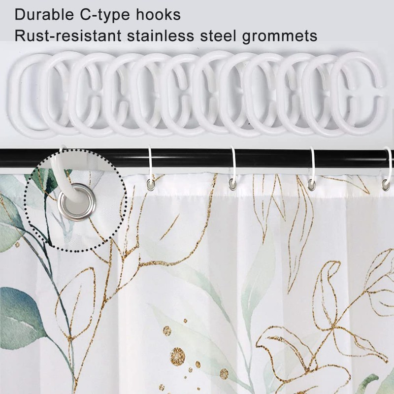 Stall Shower Curtain, Sage Green and Gold Eucalyptus Small Shower