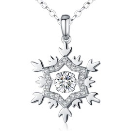DRINSPER Snowflake Cubic Zirconia Spinner Pendant Necklace for Women 925 Sterling Silver Chrismas Decorations Necklace Jewerly Charms Valentine's Thanksgiving Mothers Day Gifts for Wife Her