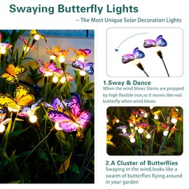 TONULAX Solar Garden Lights - Swaying Butterfly Light, Swaying in The Wind, Solar Outdoor Lights, Yard Patio Pathway Decoration, High Flexibility Iron Wire & Realistic Butterflies (2 Pack)