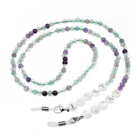 KYEYGWO Lucky Charm Crystal Beaded Eyeglass Chains Sunglasses Holders Around Neck Face Mask Chain Lanyard Glasses Straps for Women Men, Fluorite