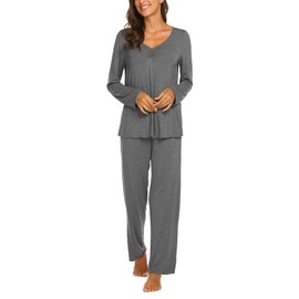 Ekouaer Women's Pajama Set Long Sleeve Pj Sets Two Piece Loungewear Soft Pajama Top and Pants Pjs Sleepwear Gray