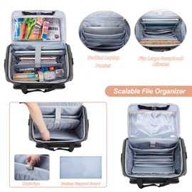 CURMIO Rolling Scrapbook Tote with Wheel, Craft Storage Bag with Expandable File Organizer for Scrapbook Supplies, Albums, Gray (Bag Only)