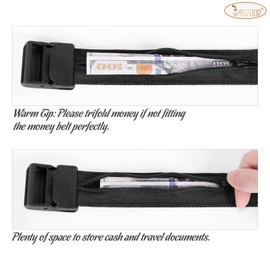 Travel Security Money Belt with Hidden Money Pocket - Cashsafe Anti-Theft Wallet Unisex Nickel Free Nylon Belt,Suit for Pant Size 20-26",02 Buckle Style-Black
