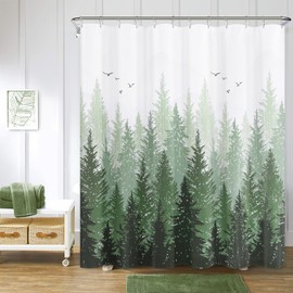 Hokibero Olivie Green Misty Forest Mountain Nature Tree Fabric Shower Curtains for Bathroom Waterproof Heavy Duty Green and White Woohitedland Shower Curtain Bathtubs Hotel, 72 x 72 inch