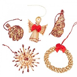 56 Straw Stars and Straw Figures as Christmas Tree Decorations Natural Bordeaux