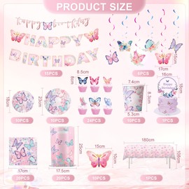 JEKUGOT 10Pcs Pink Butterfly Party Invitations Kids, Butterfly Party Invites for Girls Kids Birthday Baby Shower Celebration, Butterfly Birthday Party Decorations