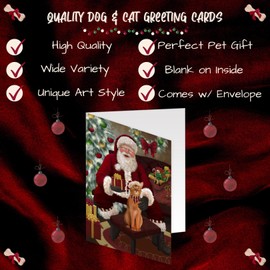 Doggie of the Day Christmas Red Santa Abyssinian Cat Note Cards - Adorable Pets Invitation Cards with Envelopes - Pet Artwork Christmas Note Cards (1 Note Card)