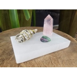 Om Zone Reiki Charged XXL 4 x 6-Inch Moroccan Selenite Charging Plate Polished Flat Crystal Disc for Cleansing and Charging Crystals and Healing Stones