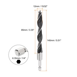 sourcing map 3pcs Brad Point Drill Bit 12mm (15/32") Dia Bearing Steel 1/4" Hex Shank Wood Drill Bits 3.35" Working Length Spiral Twist Drilling Tool for Woodworking Softwood Plywood Plastic