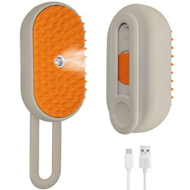 Steam Brush 4 in 1 for Shedding, iRboWou Rechargeable Cat Brush with Steam, Anti-Static for Pet Massage, Cleaning, Shedding and Combing- Cream