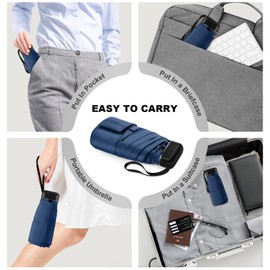 LEAGERA Mini Umbrella For Purse, Small Travel Umbrella Compact Waterproof Umbrella for Light Rain, Suitable for Women Purse and Pocket, Dark Blue,1 Pack