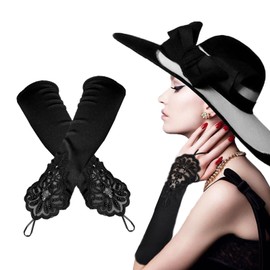 TSHAOUN Schwarze Opera Lange Handschuhe,Damen Handschuhe Satin Classic Opera Fest Party Audrey Hepburn Handschuhe,1920er Jahre Zubehör Fingerlose Handschuhe 20's Accessoires (Black)