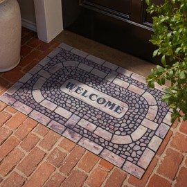 Welcome Mat Front Door Mat Indoor Outside Entrance, Absorbent Heavy Duty Doormat with Non Slip Backing Entryway Rug for Front Back Door, 24x36, Cobble Print