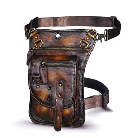 Le'aokuu Mens Genuine Leather Messenger Travel Outdoor Hip Bum Fanny Belt Waist Pack Drop Leg Thigh Bag 2141（2141 Burgundy）