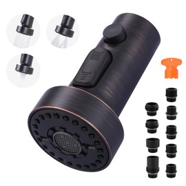 Pull Down Faucet Head Replacement: 3-Function Faucet Sprayer Head with 9 Adapters - Oil Rubbed Bronze Kitchen Faucet Head Compatible with Moen, Delta, American Standard Faucets