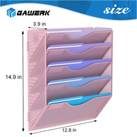 Gawerk 5 Tier Hanging Wall File Organizer, Mesh Mail Paper Orgnization Hanging File Folder Holder for Home Office, Pink