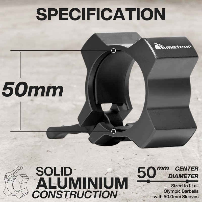Meteor Essential Olympic Quick-Release Barbell Collars, Aluminium Collar, Barbell Clamp,