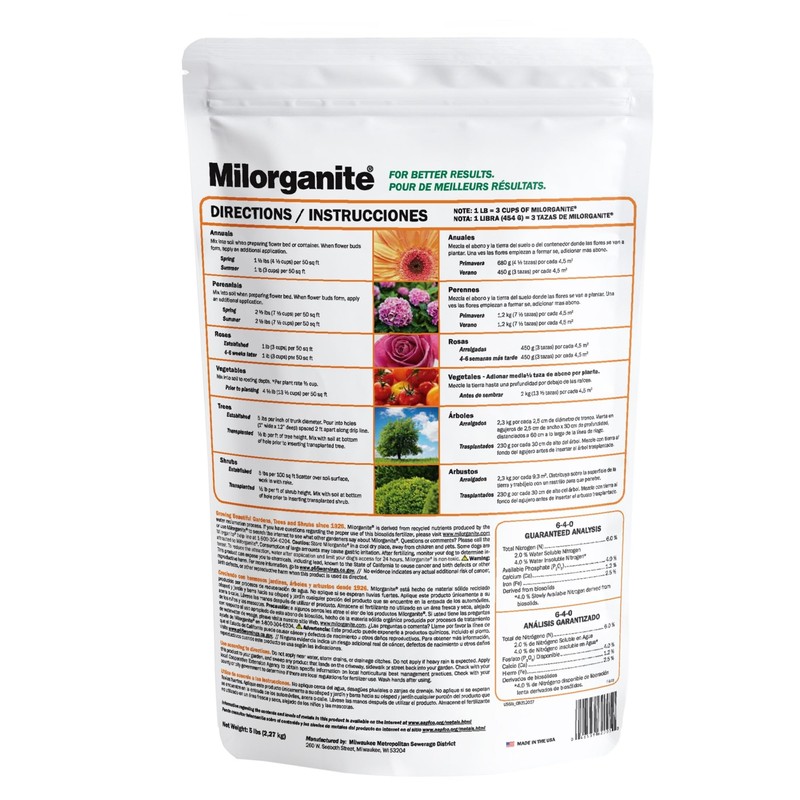 Milorganite All-Purpose Eco-Friendly Slow-Release Nitrogen 6-4-0 Fertilizer, 5 Pound Bag