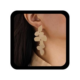 Inilbran Punk Exaggerate Leaf Dangle Earrings Vintage Cluster Leaf Earrings Gold Irregular Geometric Drop Earring Chandelier Metal Leaves Stud Earring Jewelry for Women