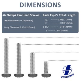 QISHENG 100 PCS Black Head #6-32X1-1/4(1.25 inch) Stainless Steel Phillips Pan Head Machine Screws,DIY,Repair,Install Furniture and Electrical Appliances Screws,Stainless Steel 18-8 A2(304) Screw