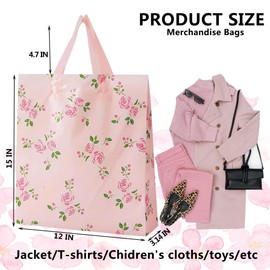 MOCCNORA 50 Pack Rose Merchandise Bags, 12x15 Inch Plastic Shopping Bags with Handles for Small Business, Retail, Boutique, Parties, and Gift Favors